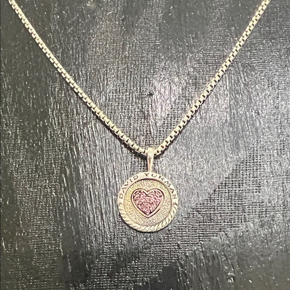 David Yurman Sterling Silver Pink Sapphire Heart Charm Necklace - Picture 2 of 5